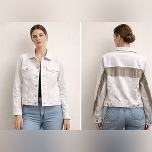 Blank NYC White Denim Jacket with rhinestone Fringe